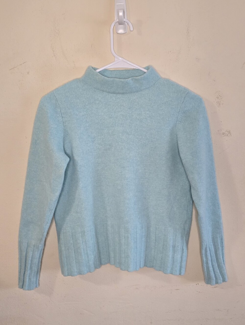 Kinross 100% Cashmere Mock Neck Sweater Women's Large Blue Luxury Soft Knit